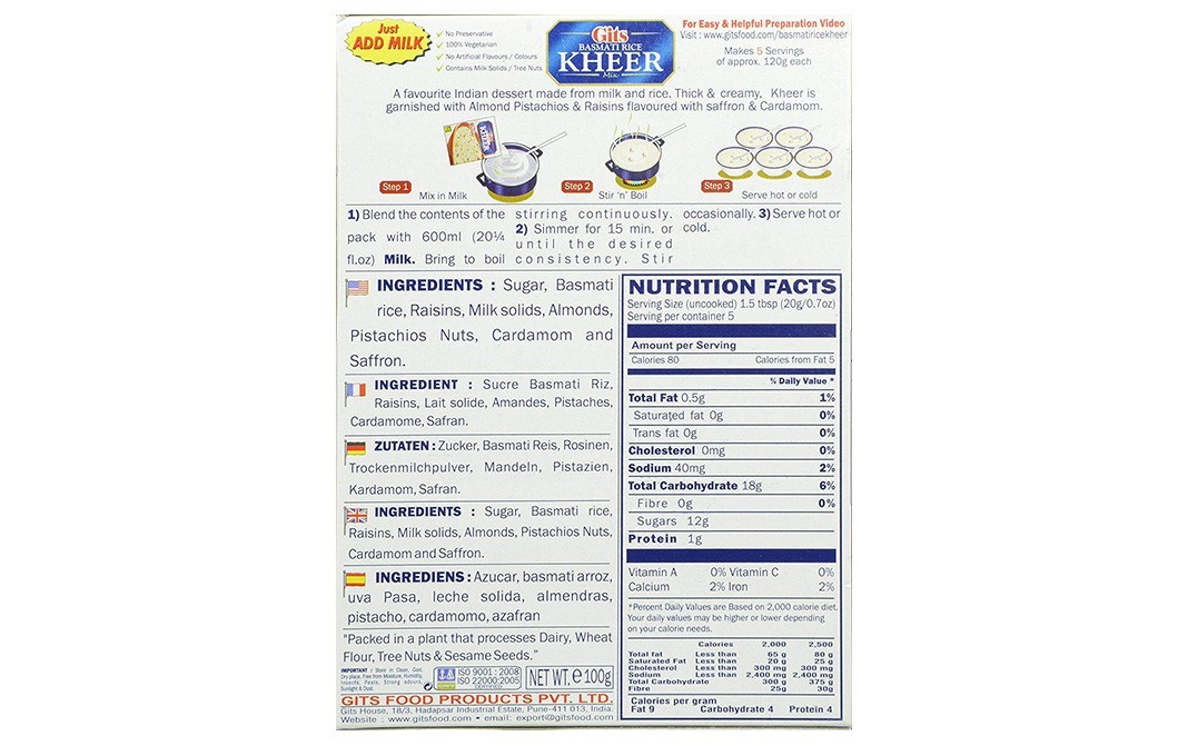 Gits Basmati Rice Kheer Mix   Box  100 grams
